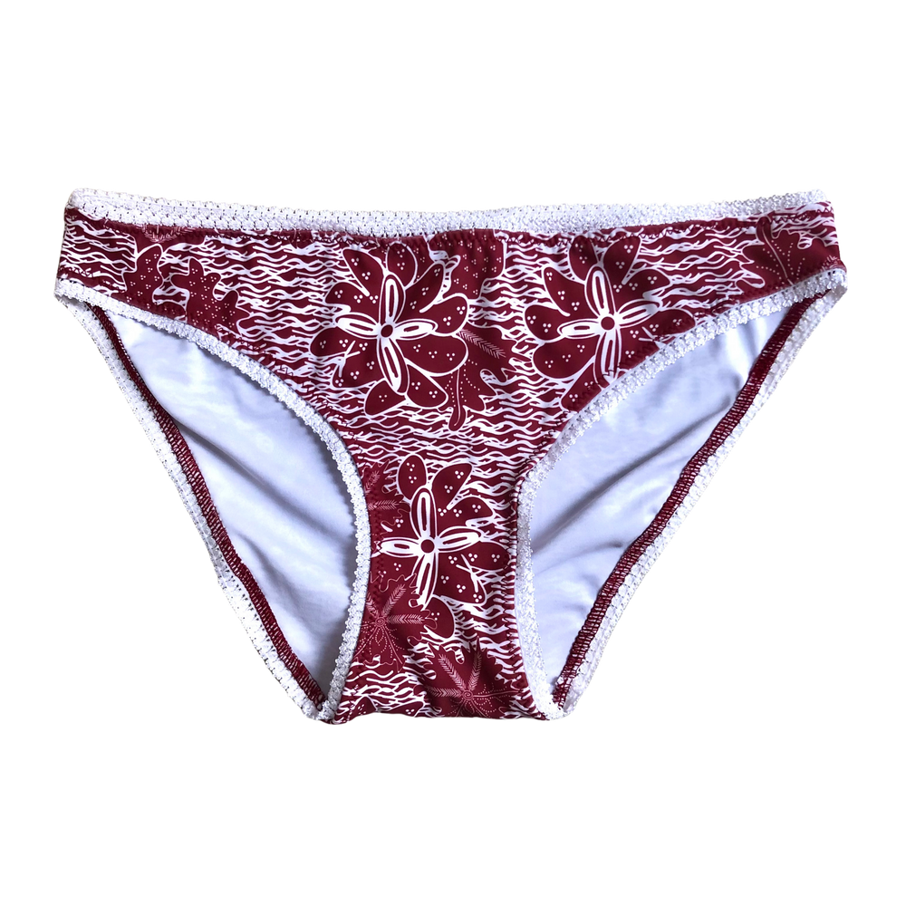 
            
                Load image into Gallery viewer, RED WINE BATIK ~ LACE | ECO SWIM INTIMATES KNICKERS
            
        